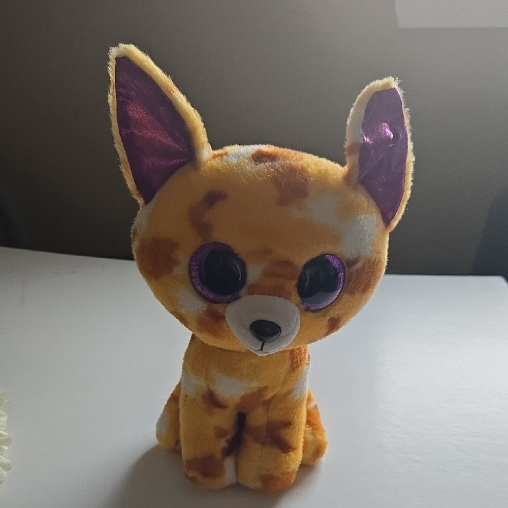 TY PABLO Cute Yellow Orabge and Purple Plush Dog Stuffie 9"